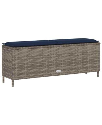 Patio Bench with Cushion Gray 43.3"x11.8"x15.9" Poly Rattan