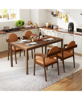 Wooden Dining Chair Set of 2 w/Rubber Wood Frame Padded Seat & Back Armrests