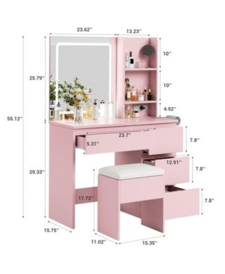 Vanity Desk with Mirror and Lights - Modern Makeup Dressing Table with Outlets