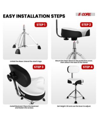 Drum Throne w Backrest 4" Padded Stool Airlift 25" Adjustable Drummer Stool 441Lb Capacity