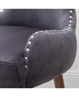 Contemporary Velvet Upholstered Nailhead Trim Accent Chair, Gray
