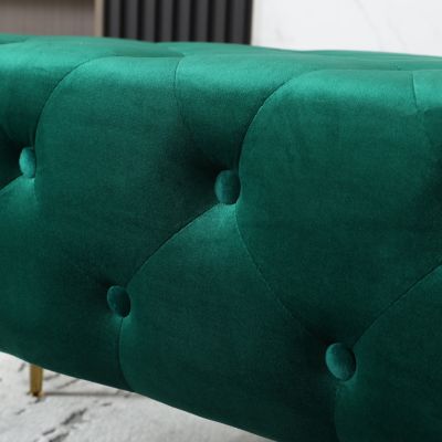 Velvet Button Tufted Bench with Gold Metal Legs