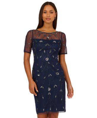 Women's Beaded Boat Neck Sheath Dress