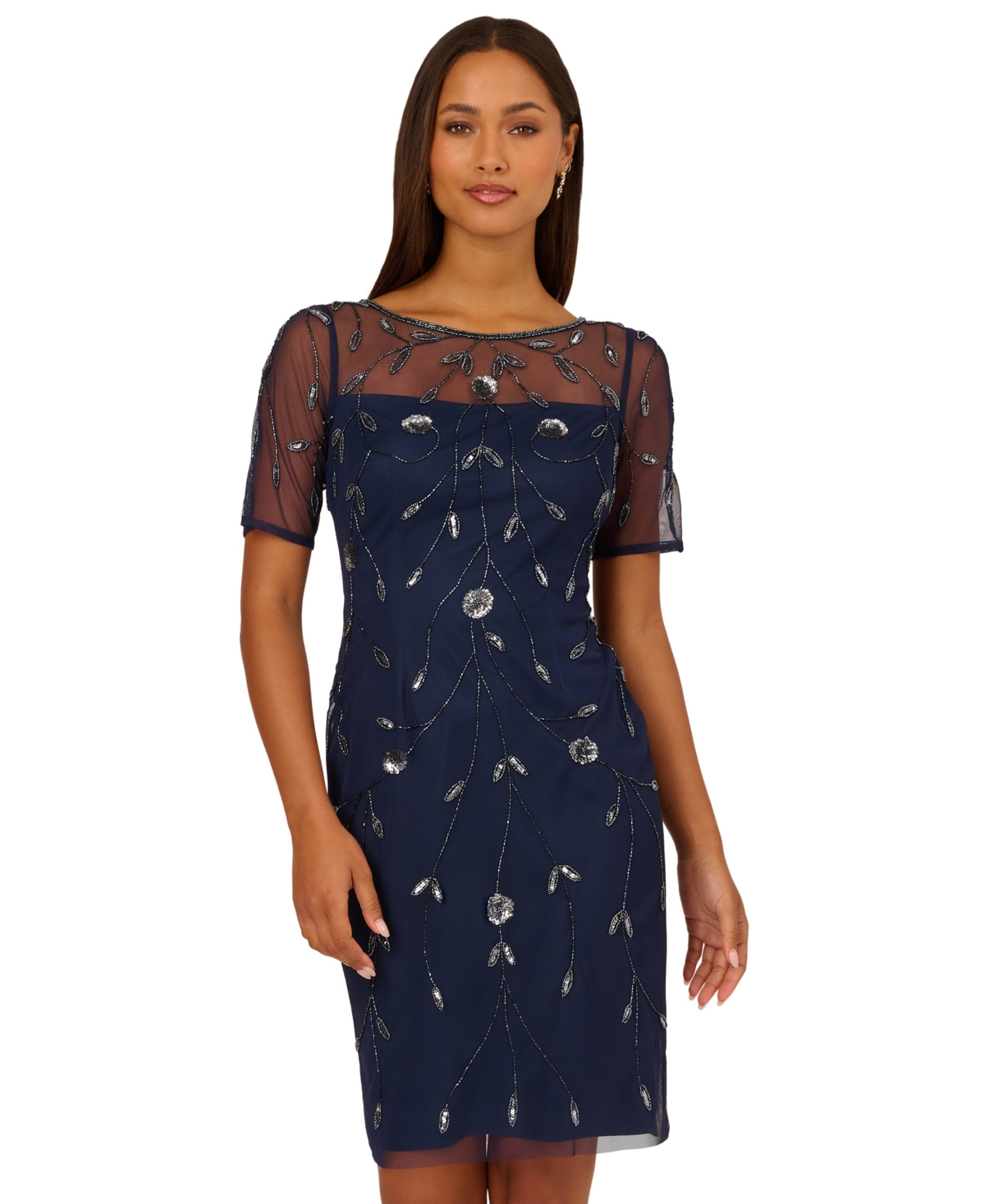 Adrianna Papell Women's Beaded Boat Neck Sheath Dress