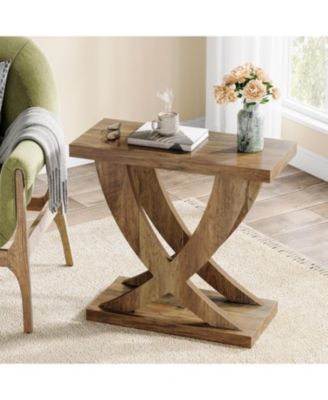 Wood End Side Table for Living Room, Night Stand for Bedroom with Cross Fishtail Support, Easy Assembly