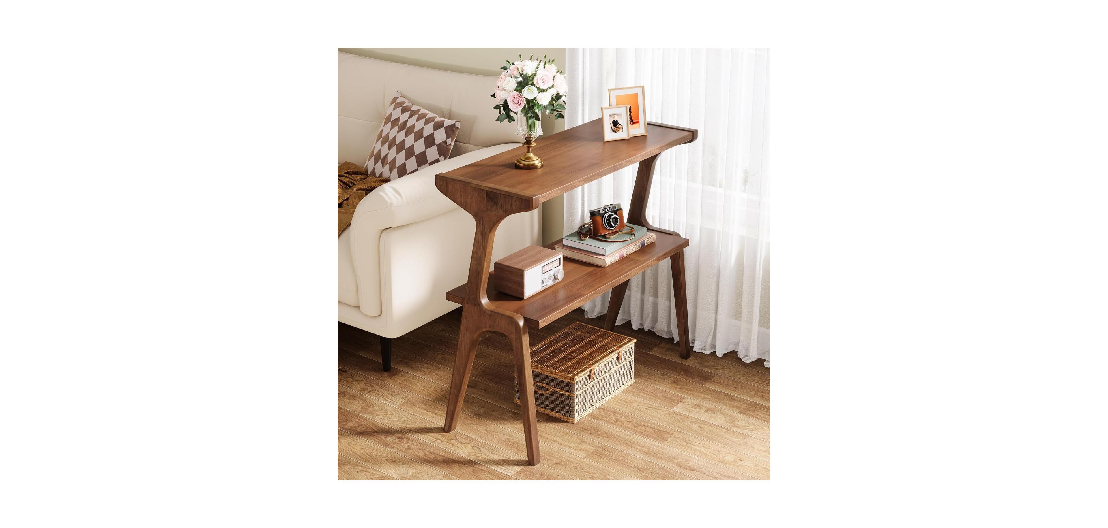Tribesigns Solid Wood Side Table, 2-Tier Farmhouse Couch Side Table, Rustic Brown
