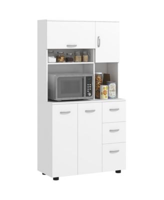Wood Kitchen Pantry with 2 Large Cabinets, 1 Pull Up Cabinet