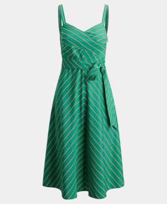 Women's Striped Belted Sleeveless Dress