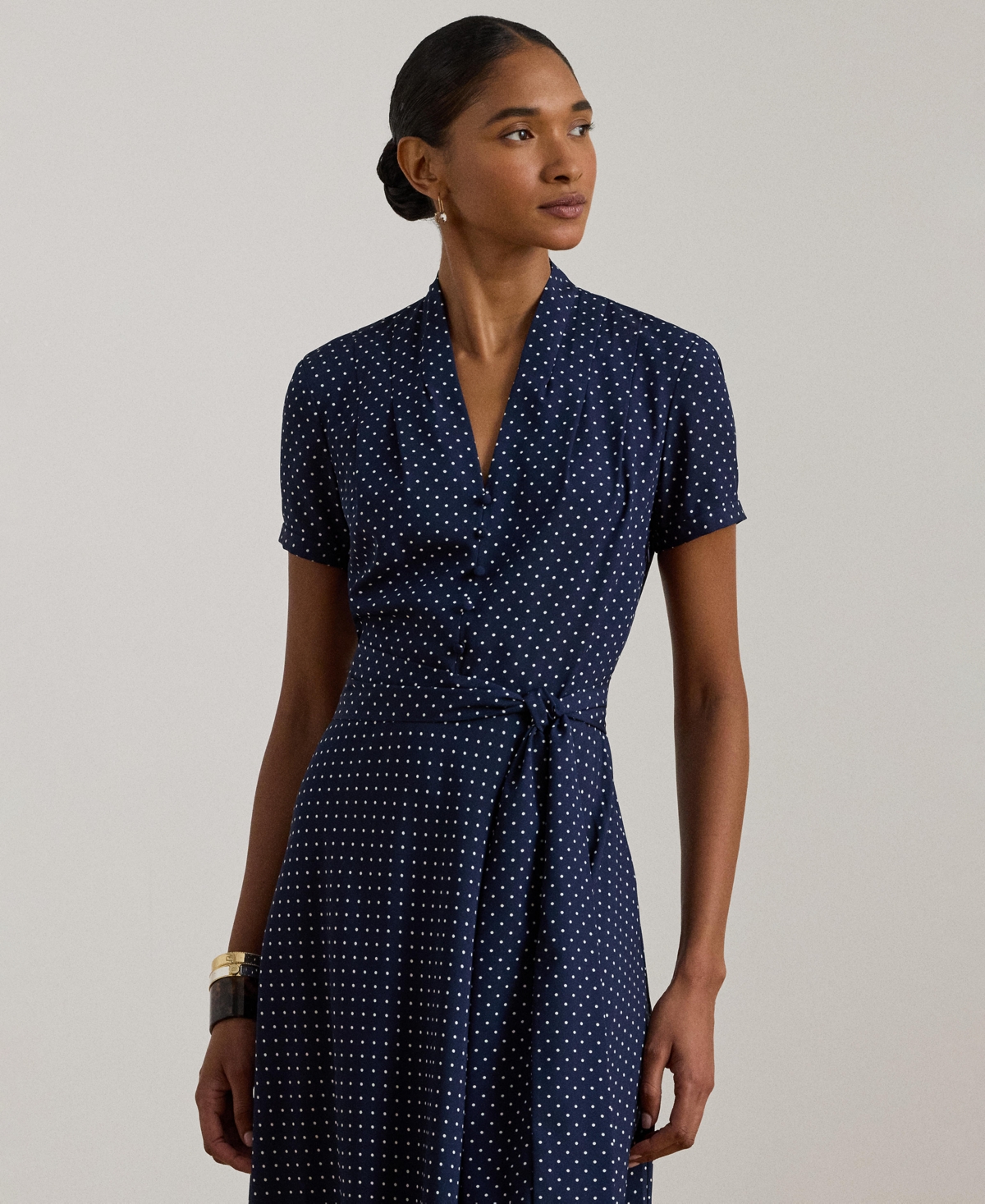 Lauren Ralph Women's Polka-Dot Belted Dress