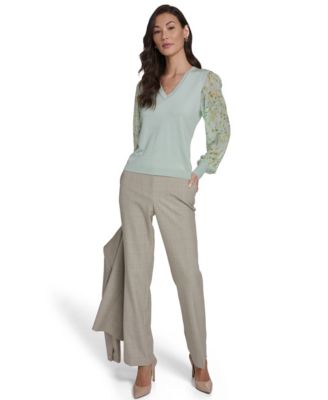 Women's Mixed Media V-Neck Sweater