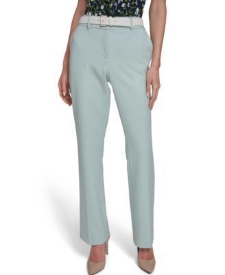 Women's Solid Belted Bootcut Trousers
