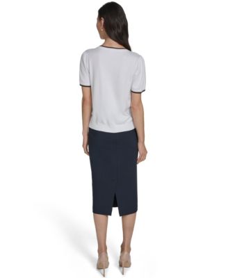 Women's Short-Sleeve Tipped Sweater