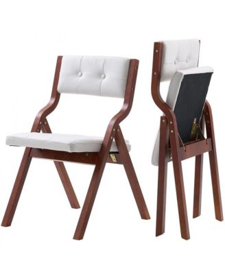 Set of 2 Wooden Folding Chairs with Soft Padded Cushions