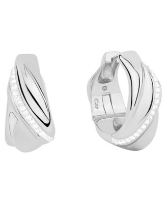 Crystal Twist 18k Silver Plated Brass Hoop Earrings, Macy's Exclusive