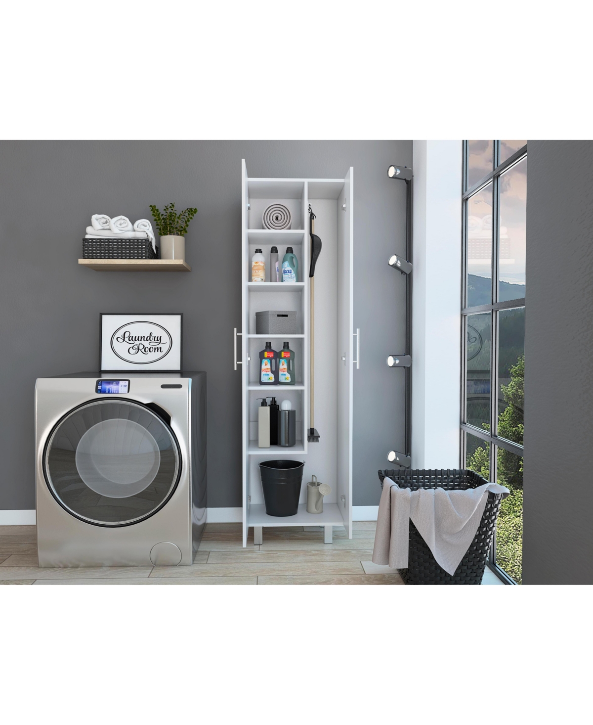 Lovmor 71.3 inch High Cleaning Supplies Cabinet with 5 Shelves for Mop Broom Storage