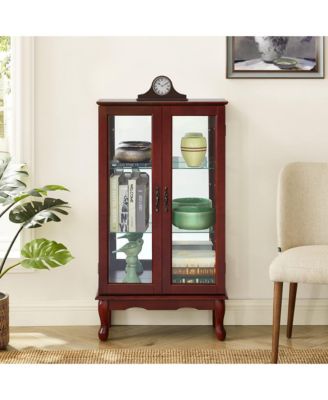 Curio Display Cabinet with Interior Lighting Mirrored Panel and Classic Style