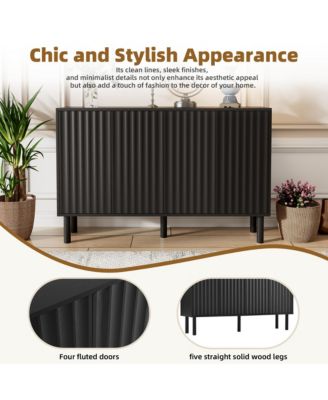 Modern Fluted Door Storage Cabinet with Adjustable Shelves