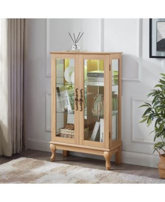 Lighted Glass Curio Display Cabinet with Mirrored Back