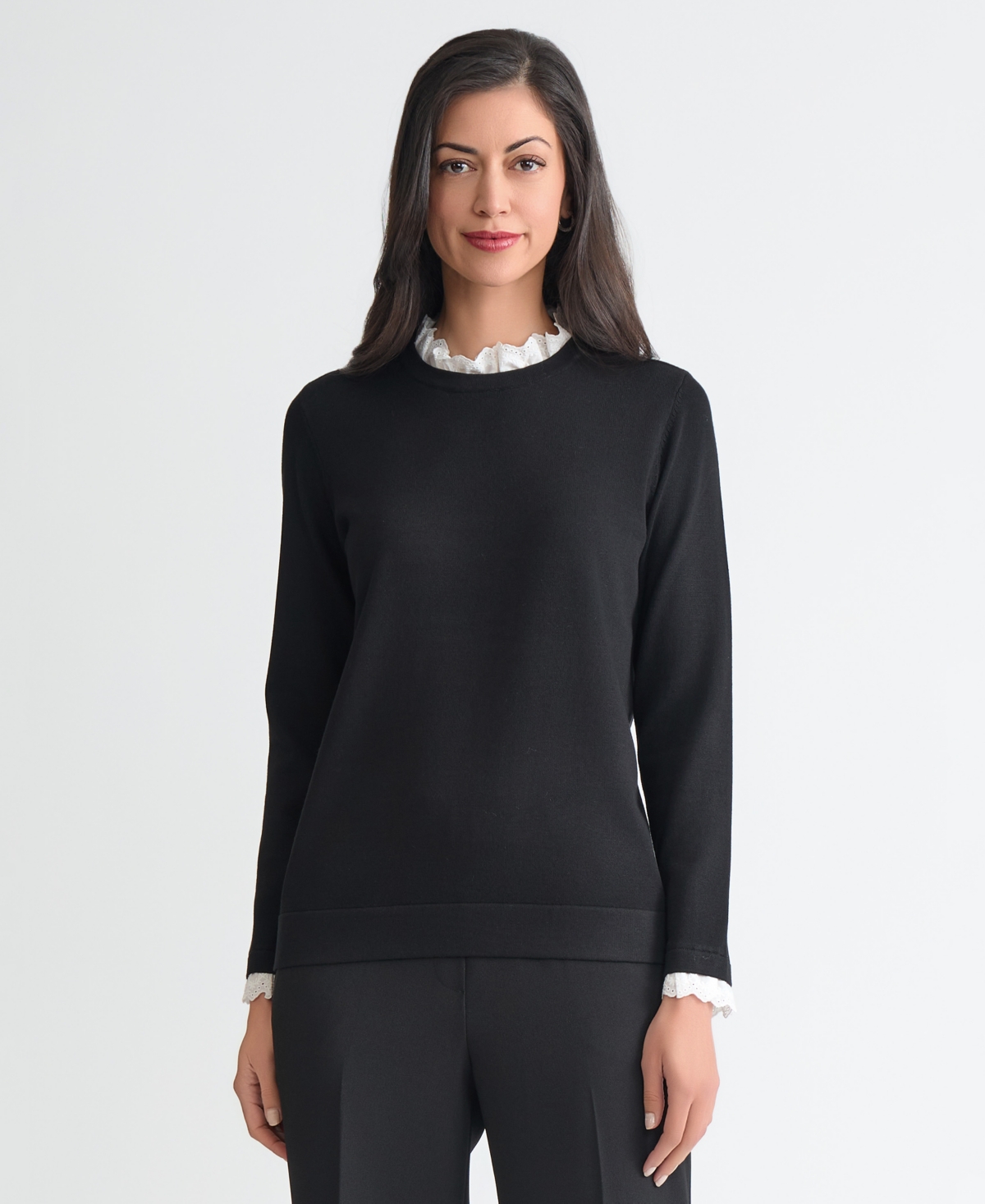 Kasper Women's Ruffle-Lace Collar Long-Sleeve Sweater