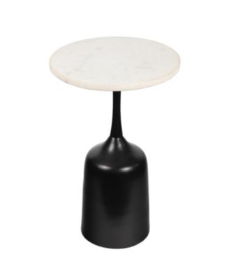 Pip 20.25" Classic Designer Metal Drink Table and Decorative End Table with White Marble Round Top and Bell Pedestal Base