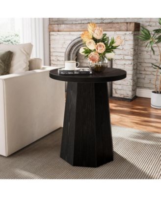 Farmhouse Round End Table, Black Nightstand Pedestal Accent Furniture for Living Room, Bedroom (1)