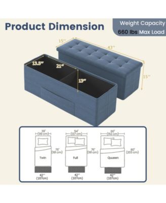43'' Folding Storage Ottoman Bench w/ Removable Divider & Side Pocket Bedroom