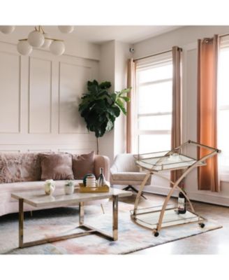 Gold Rolling Bar Cart with Glass Shelves & Wine Rack