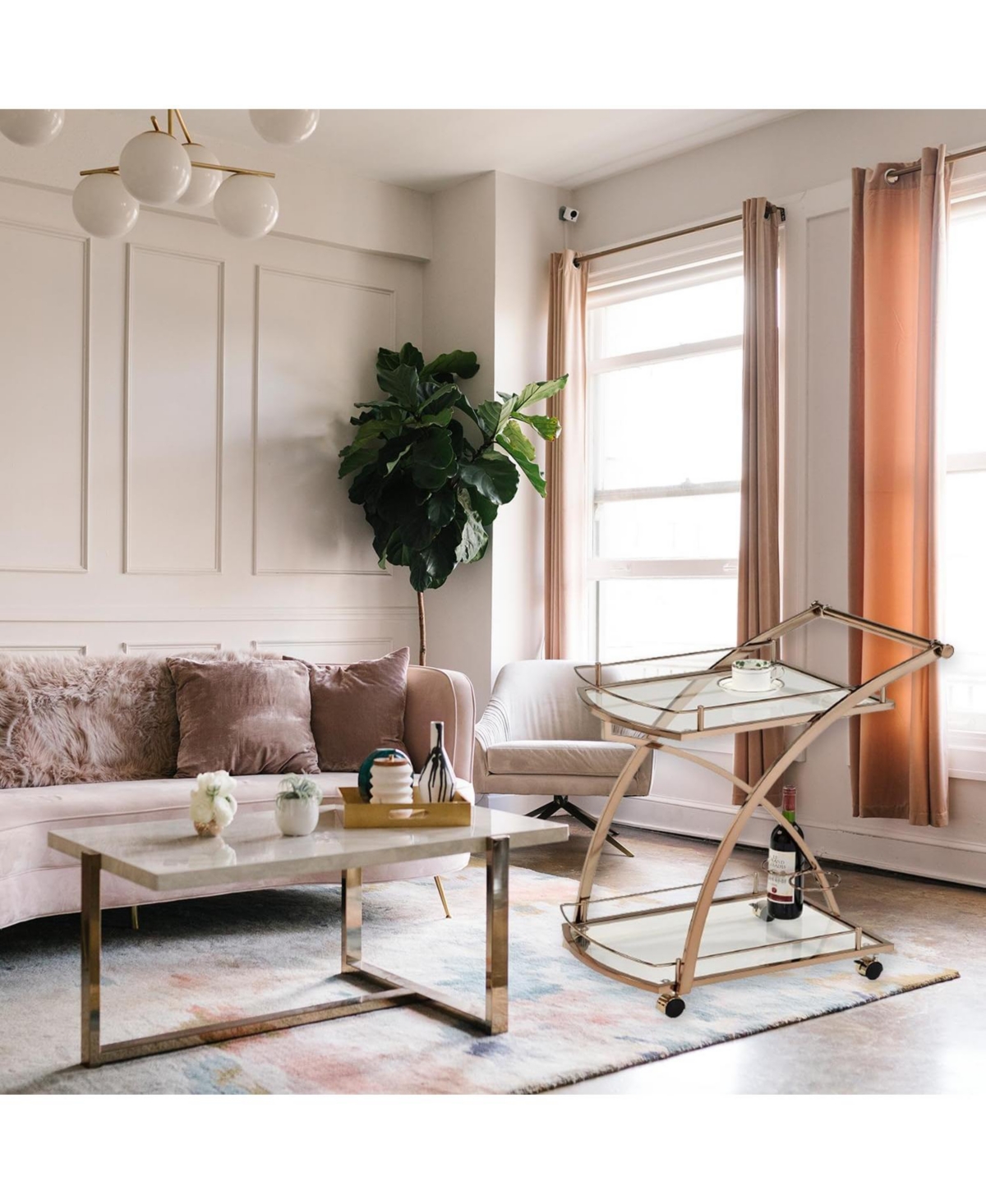 Kings Brand Furniture Gold Rolling Bar Cart with Glass Shelves & Wine Rack