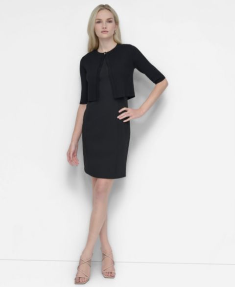 Женские болеро DKNY Cropped Elbow Sleeve Snap Front Shrug, цвет: Чёрный