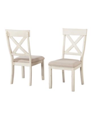Wood Cross Back Upholstered Dining Chairs, Set Of 2