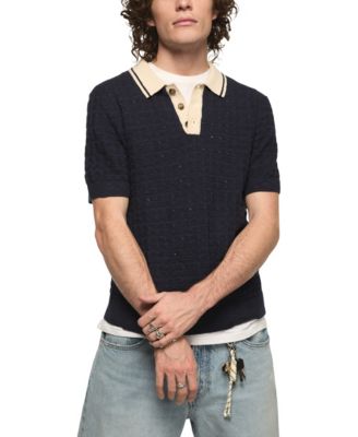 Men's Contrast Tip 4-Buttons Placket Polo Sweater