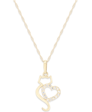 image of Cubic Zirconia Cat Love Pendant Necklace in 10k Gold