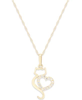 Macy's Cubic Zirconia Cat Love Pendant Necklace in 10k Gold - Macy's