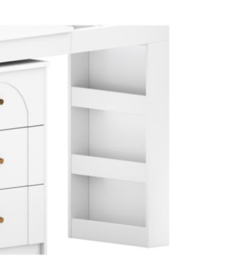 Vanity Desk with Mirror, Lights, Flip-Top, 7 Drawers, 9 Compartments, 3 Shelves, Walnut