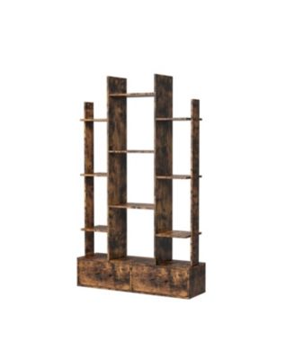 Industrial Bookshelf with 2 Drawers & 12 Shelves