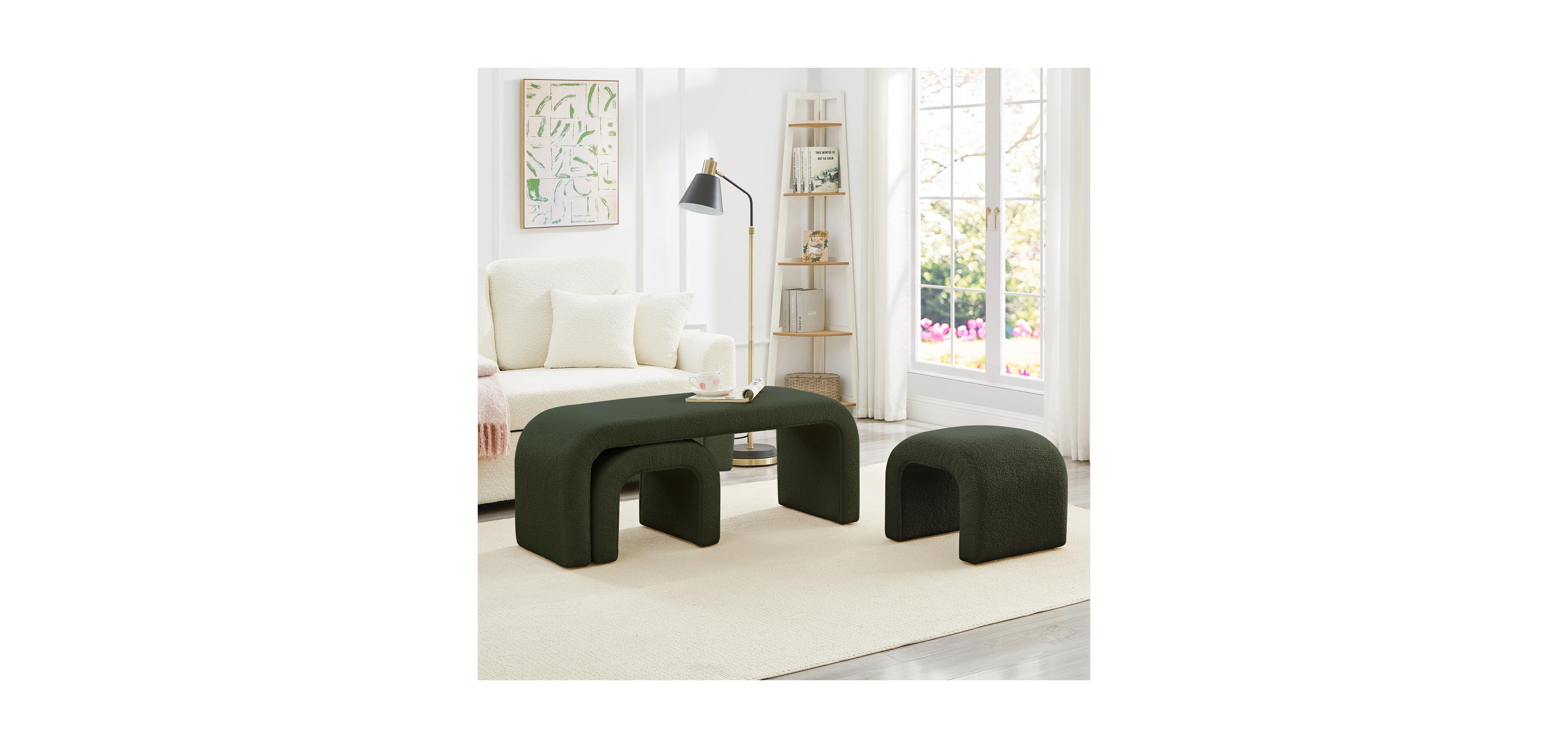 Streamdale Furniture U-Shaped Teddy Ottoman Bench Set of 3 - Dark Green