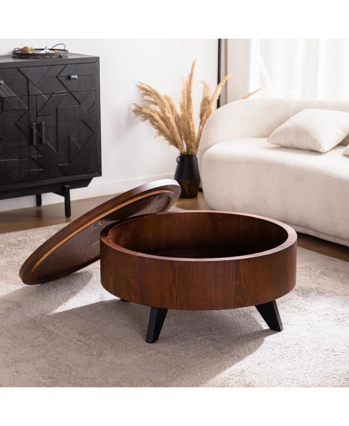 Streamdale Furniture Round Coffee Table with Hidden Storage & Removable Top