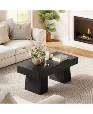 Farmhouse Coffee Table, 47 Inch Wooden Rectangular Center Table with Thick Base