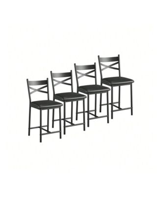 Bar Stools Set Of 4, PU Upholstered Bar Chairs, Kitchen Island Chairs With X-Shaped Backrest And Metal Footrest Chairs For Dining Room