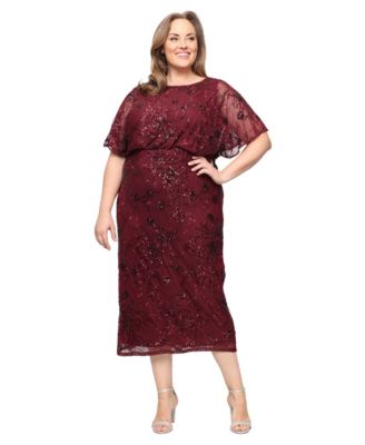 Plus Size Round-Neck Blouson Sequin Dress
