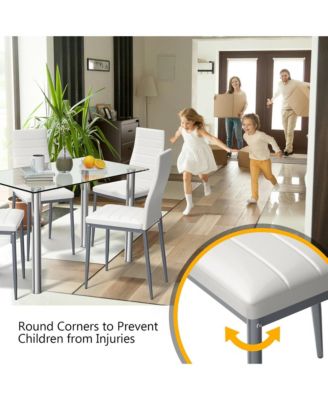 5 Piece Dining Set Table 29.6'' and 4 Chairs Glass Metal Kitchen Breakfast Furniture