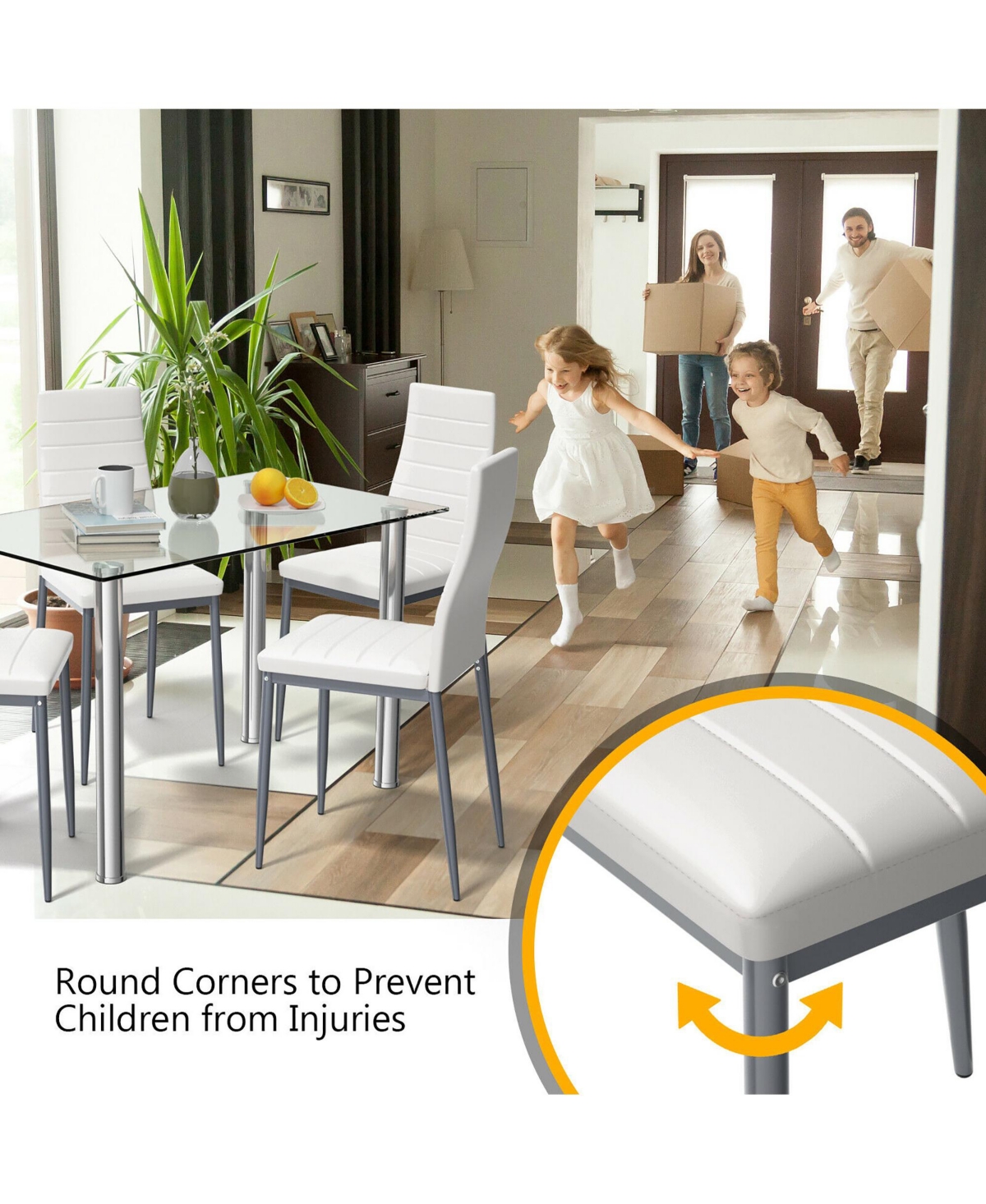 Costway 5 Piece Dining Set Table 29.6'' and 4 Chairs Glass Metal Kitchen Breakfast Furniture