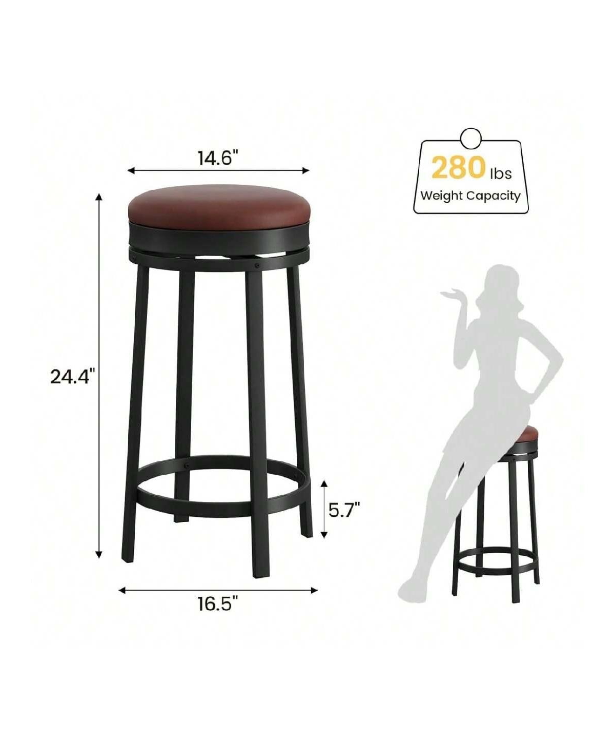 gaomon Swivel Bar Stools, 24 Inch Counter Height Bar Stools With Footrest, Pu Leather Backless Round Kitchen Counter Barstools, For Dining Room