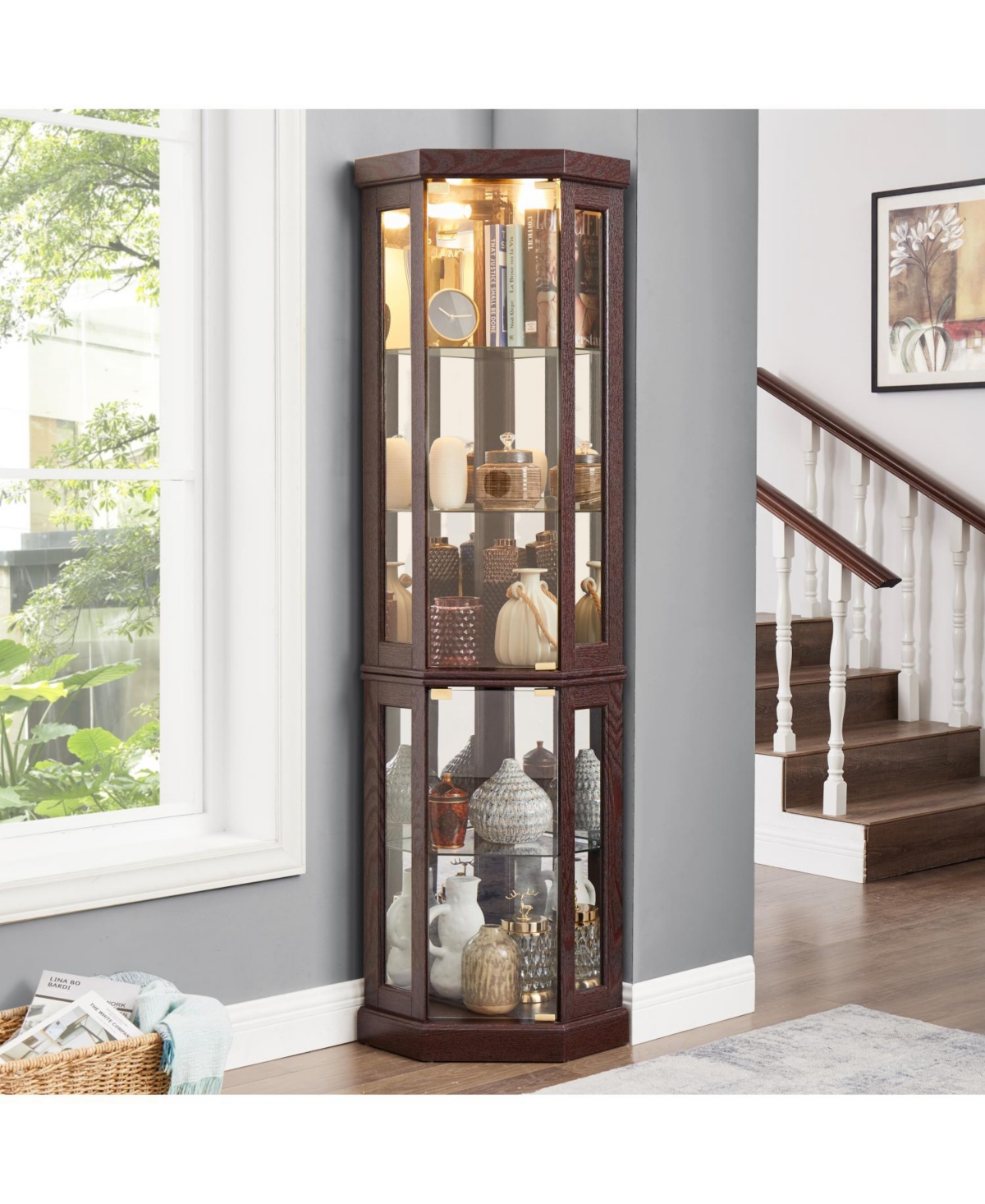 Streamdale Furniture Lighted Corner Curio Cabinet