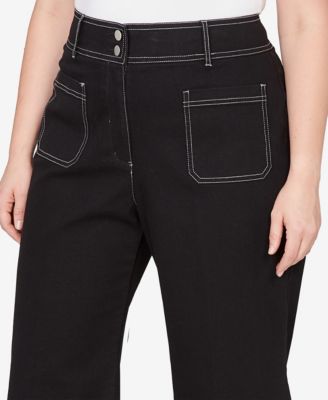 Plus Size Scallop Hem Contrast Stitch Ankle Jeans