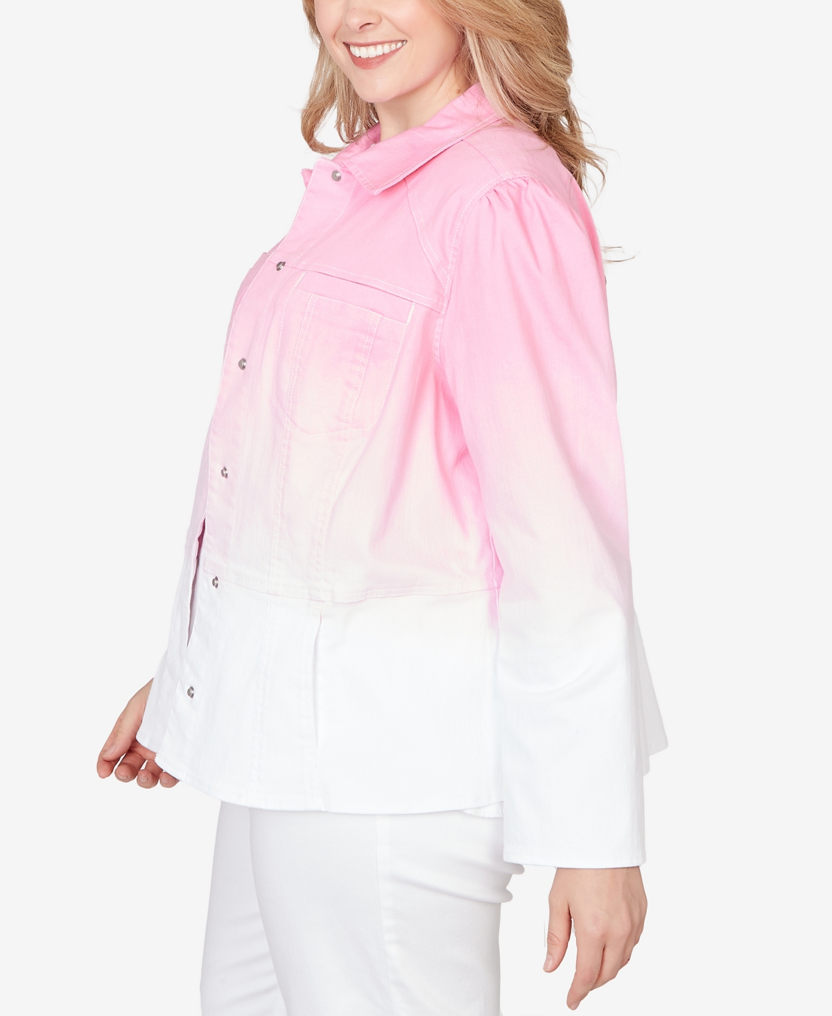 Ruby Rd. Plus Ombre Denim Peplum Collared Jacket