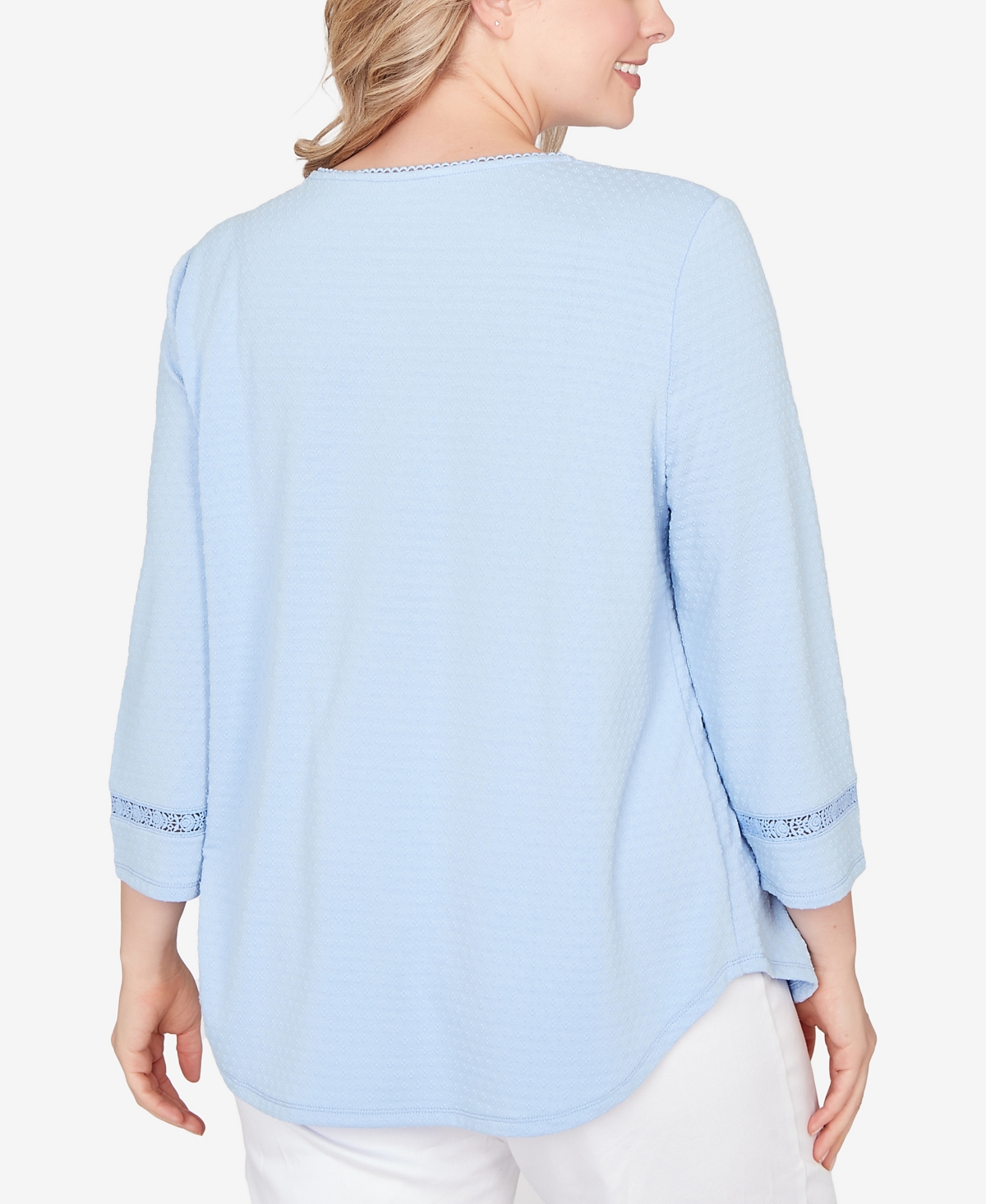 Ruby Rd. Plus Solid Clip Dot Lace Trim Knit Top