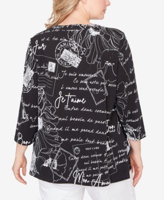 Plus Size Parisian Print Embellished Knit Top