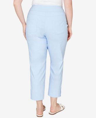 Plus Size Lace Trim Pull On Silky Tech Ankle Pants