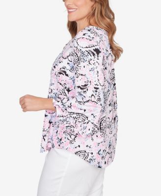 Plus Size V-Neck Paisley Ruffle Sleeve Knit Top